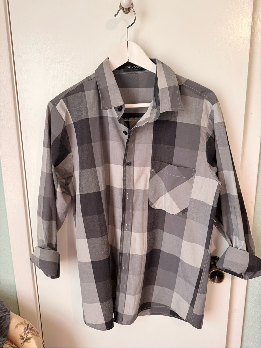 Woman’s Gray Plaid Button-Up Shirt